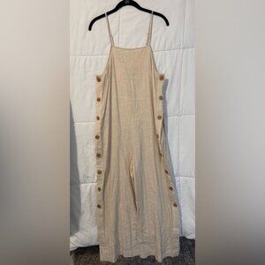 Cream Jumpsuit with Relaxed Silhouette and Natural Texture